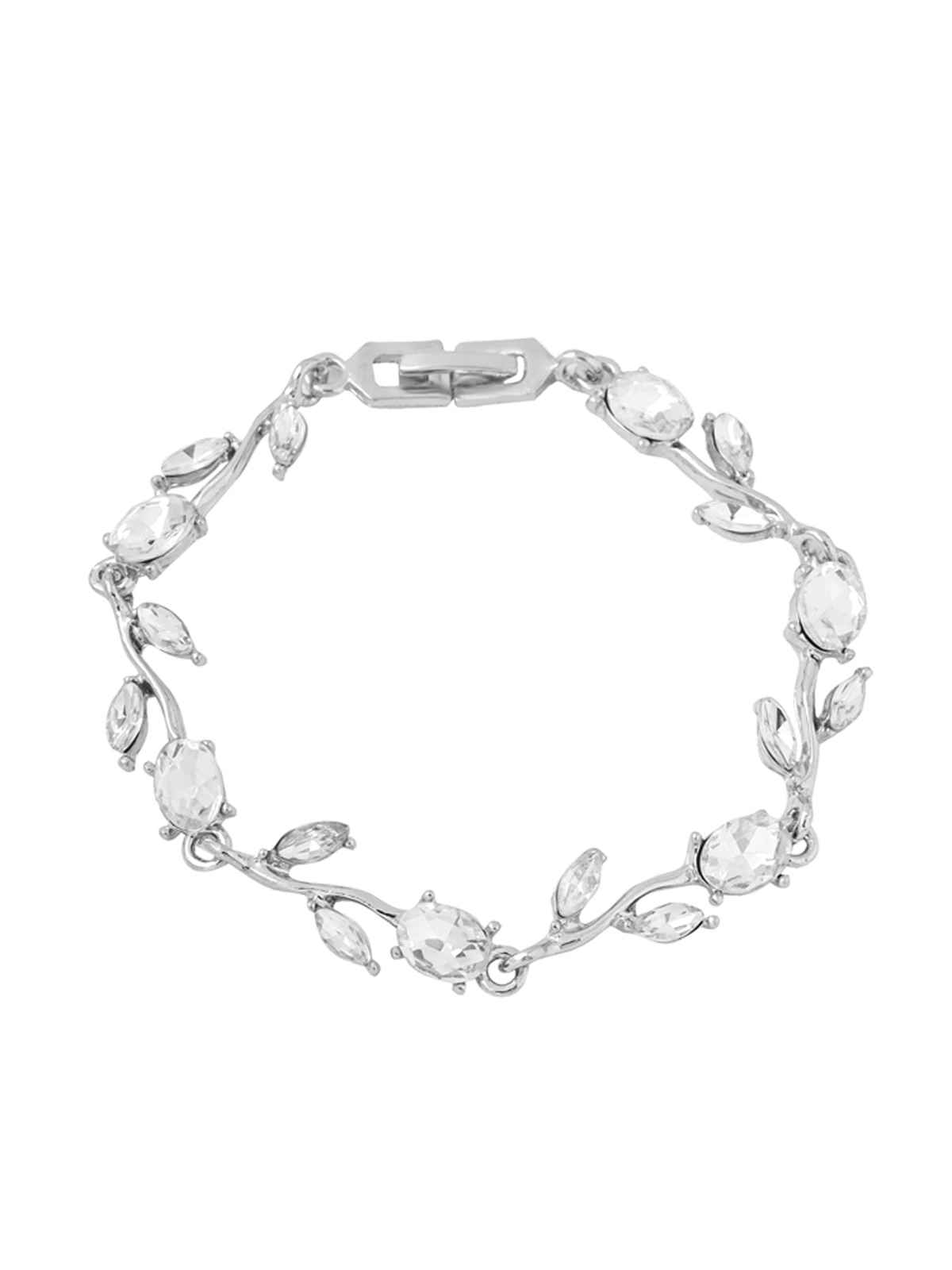 Yellow Chimes Women Cubic Zirconia Studded Silver-Plated Charm Bracelet
