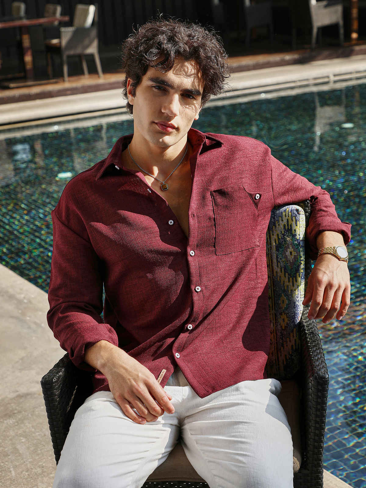 Campus Sutra Men's Modular Solid Oversized Shirt | Wine Red - S