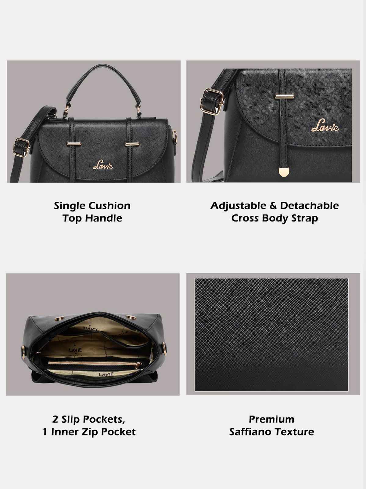 Lavie Women's Beech Flap Satchel Handbag | Ladies purse | Shoulder Bag | Black