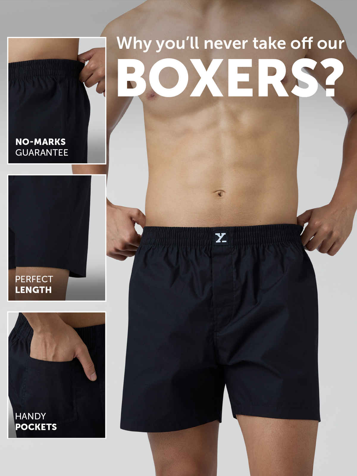 XYXX Men's Solid Combed Cotton Boxer | Black Knight - 2XL