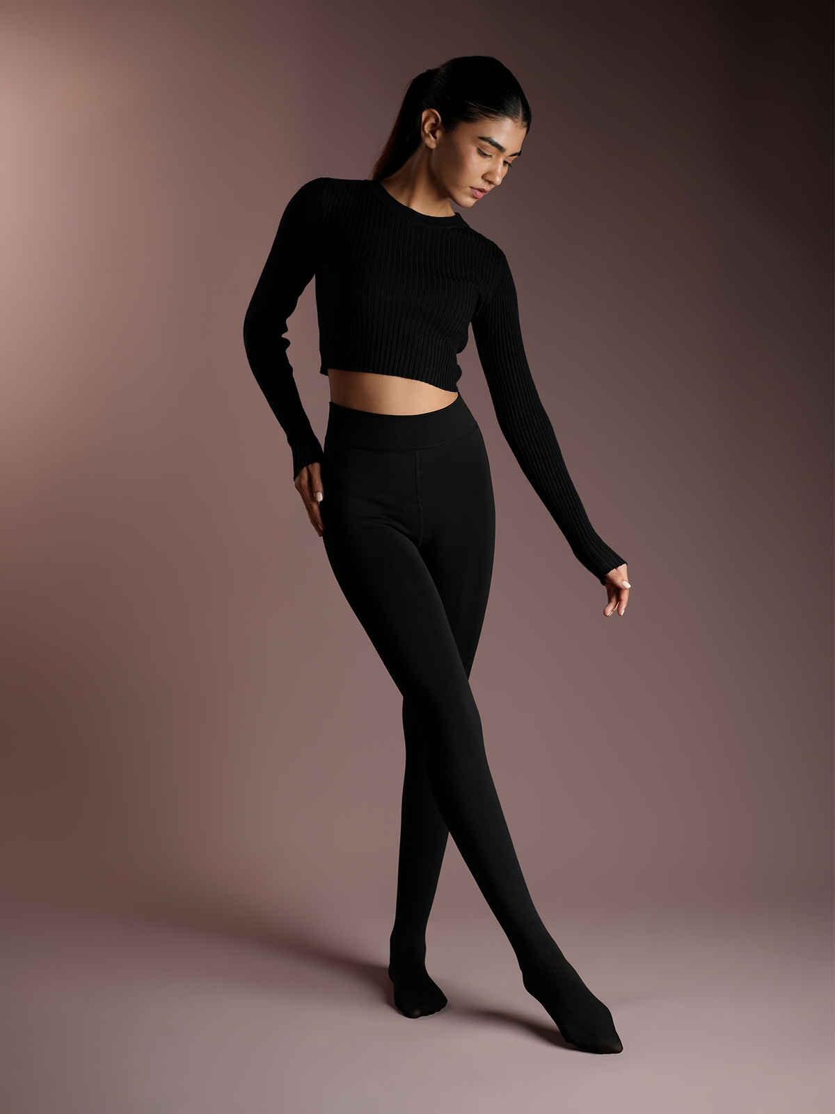 Theater Women Black Fur Stockings S - XL (24 - 40 In)