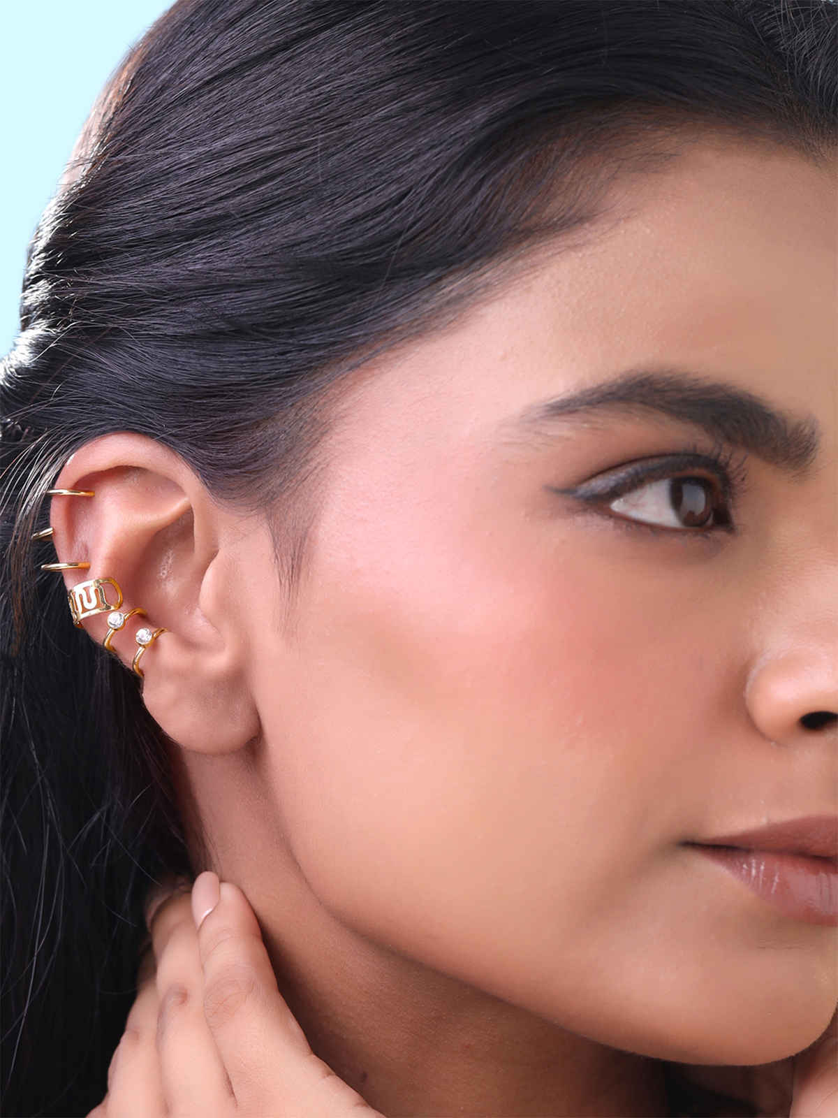 Yellow Chimes Set Of 12 Gold-Toned Ear Cuffs