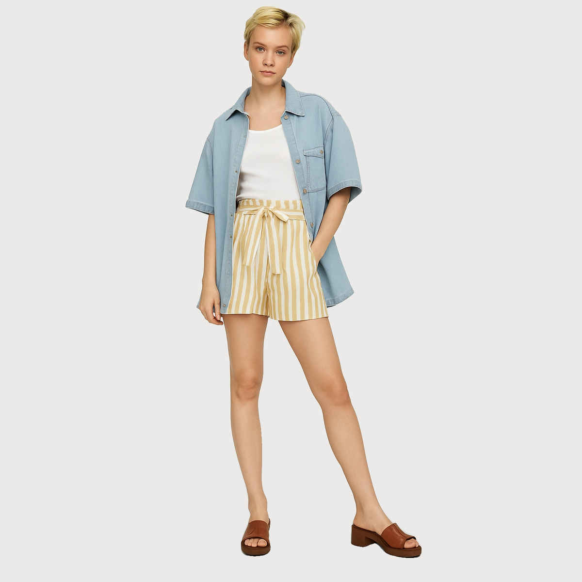 Luxrio Women's Shorts Cotton Striped Shorts | WMNSHORTSSTRP | Yellow - XL