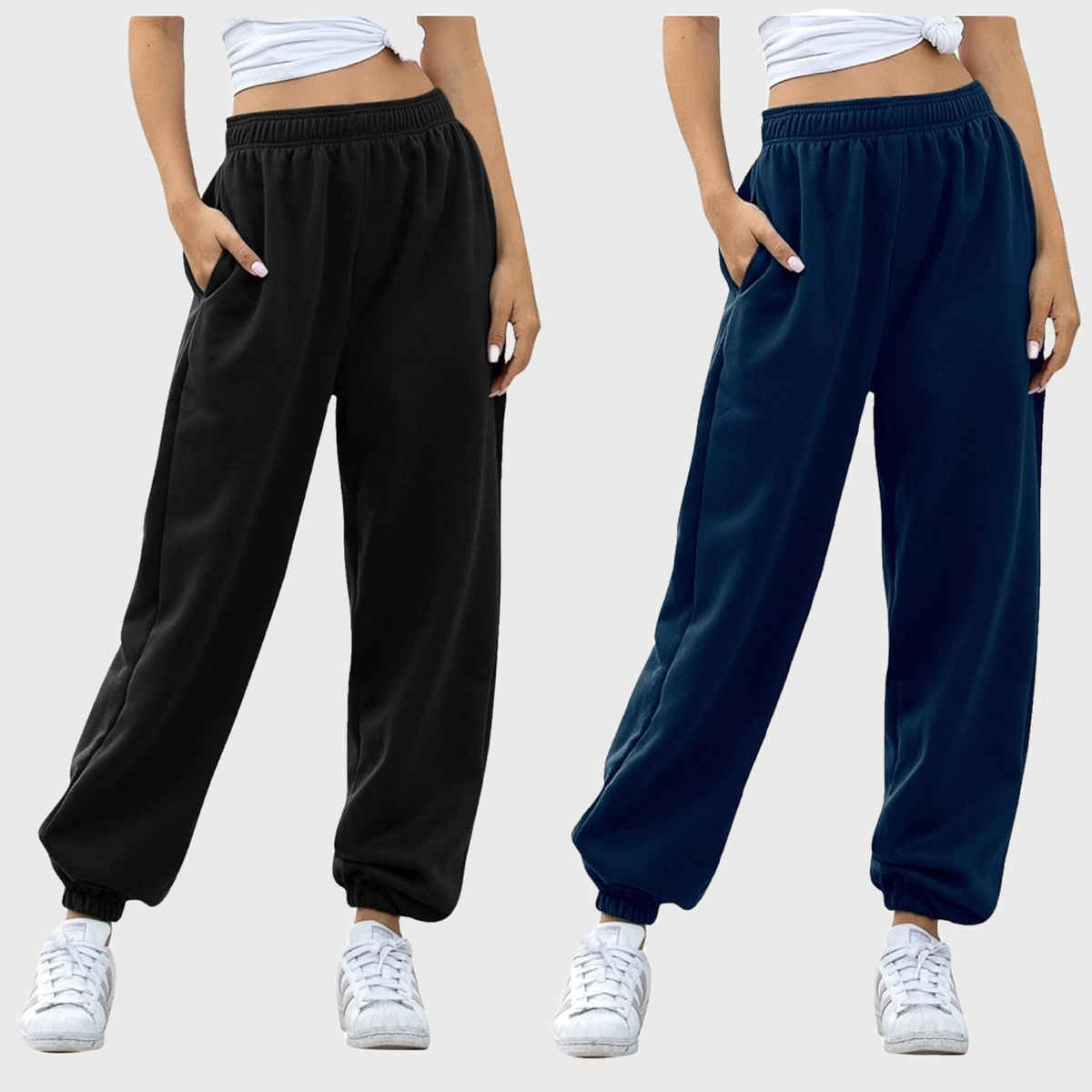 Q-rious Women's Cozyflex Joggers | Plaz-CARGO-2c | Black & Navy - 34
