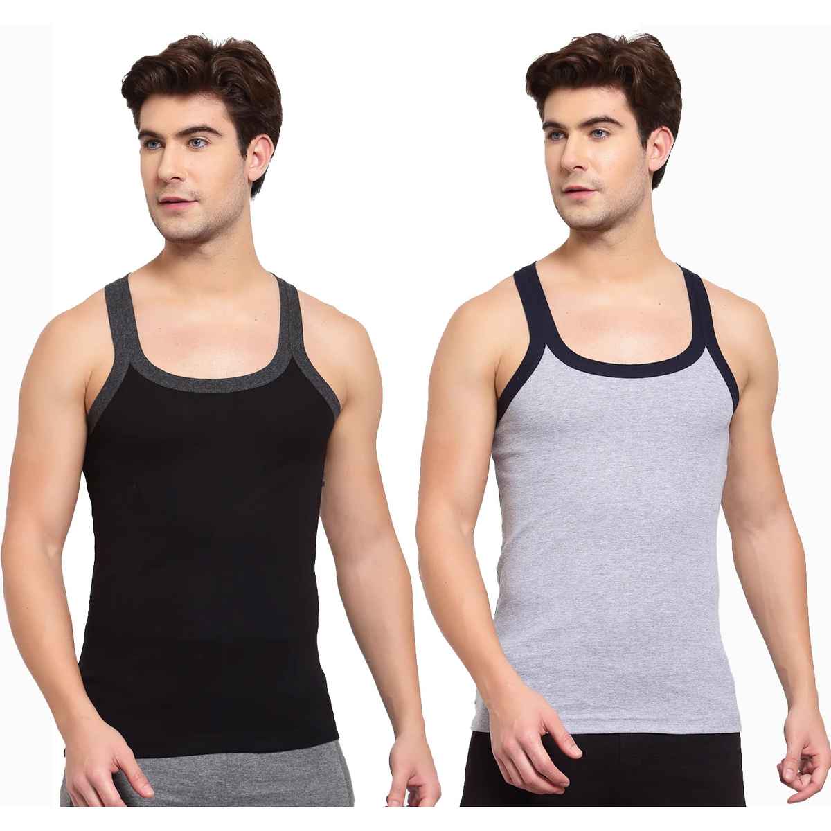 Sporto Pack Of 2 Men Vest | Black,Grey - M