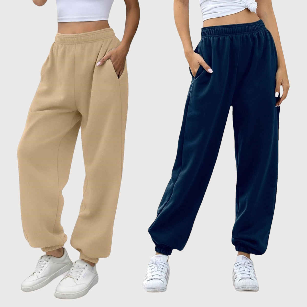 Q-rious Women's Cozyflex Joggers | Plaz-CARGO-2c | Beige & Navy - 28