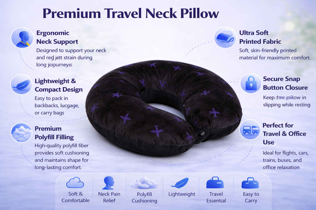 ORKA Travel Printed U Shaped Neck Pillow Polyfill Flight Route Dotted Lines