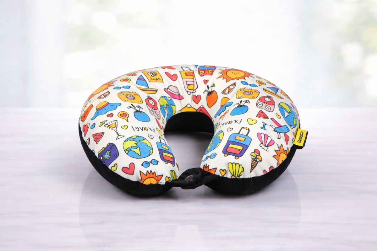 ORKA Travel Printed U Shaped Neck Pillow Polyfill Colorful Travel Doodle Theme
