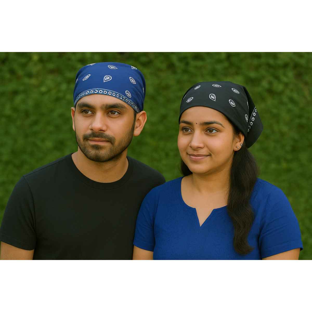 Royal Mart Unisex Cotton Blend Bandana | Black and Blue - One Size