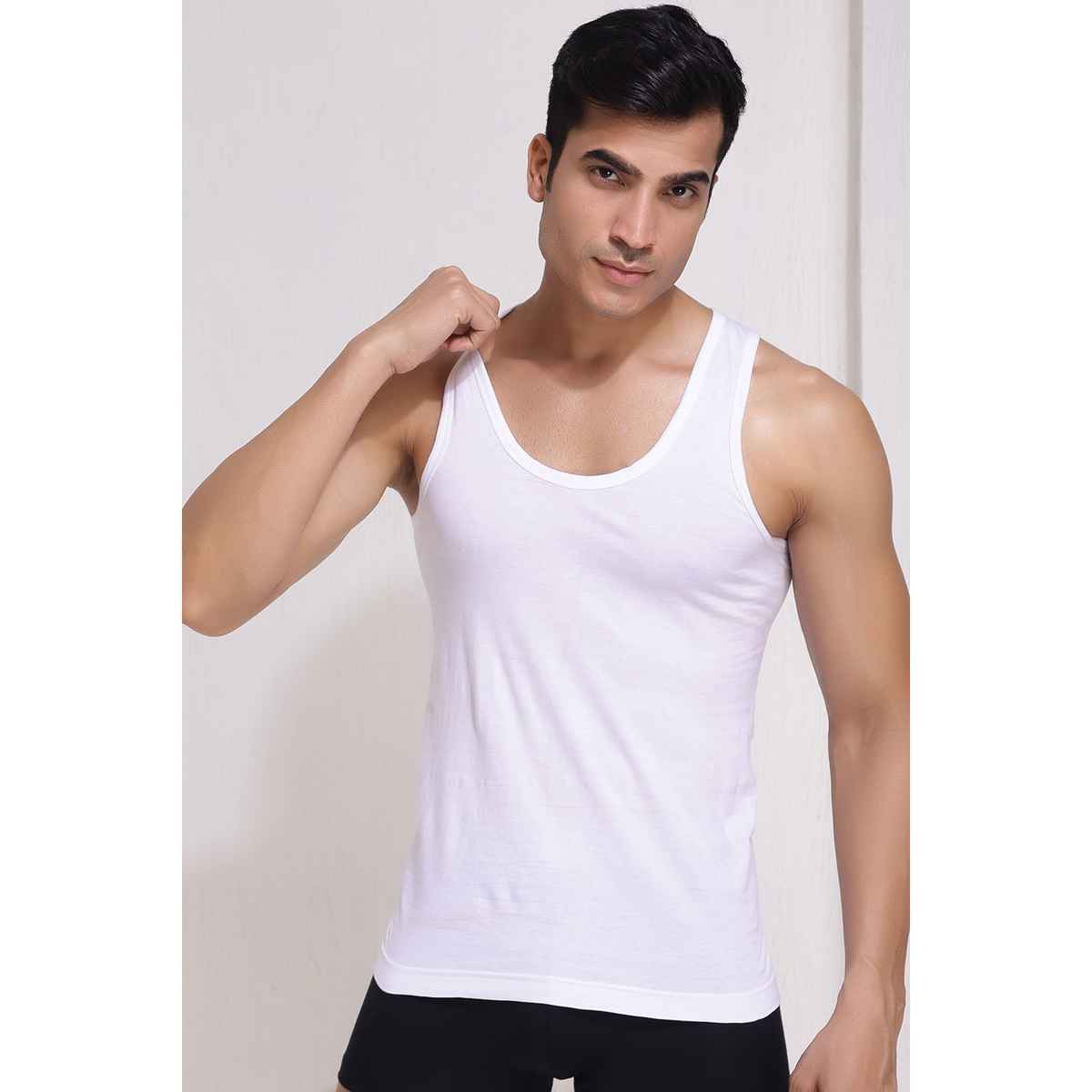 John Players Men's Classic Ribbed Cotton Vest | (JVT002M18) | White - M