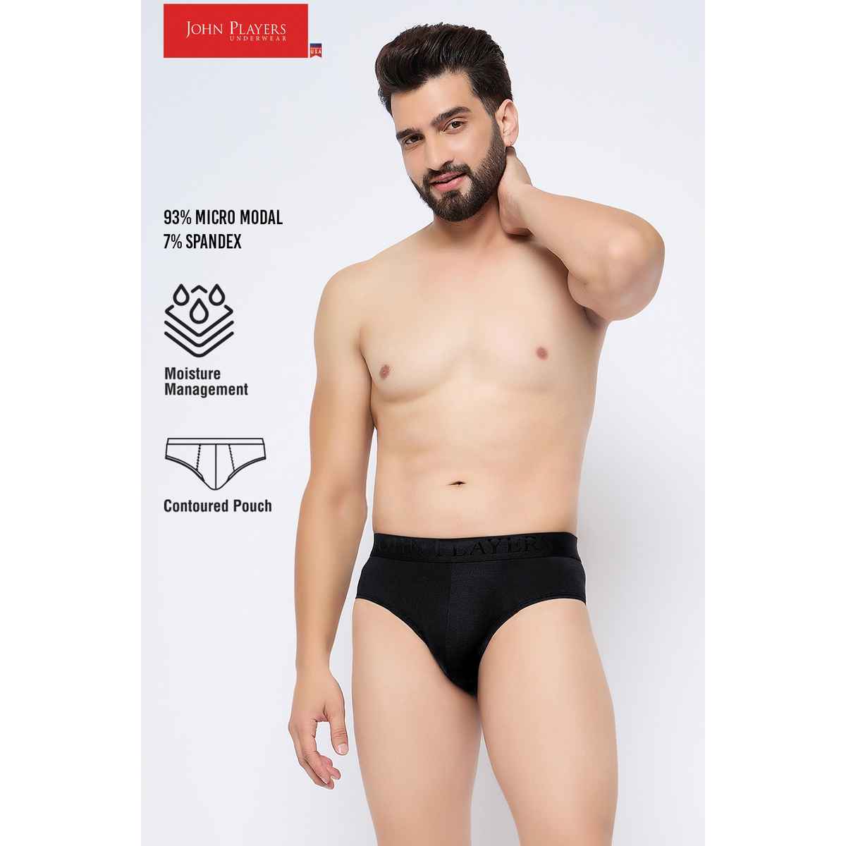 John Players Men's Solid Brief Modal | (JBF059M13) | Black - L