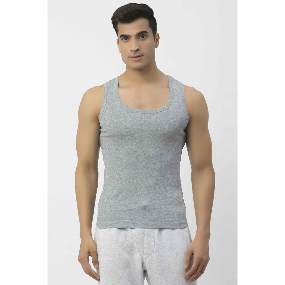 John Players Men's Classic Ribbed Cotton Vest | (JVT002M01) | Grey Melange - M