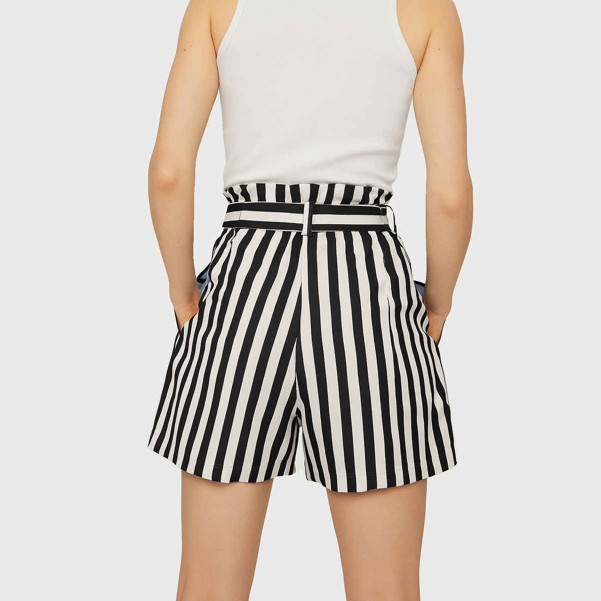 Luxrio Women's Shorts Cotton Striped Shorts | WMNSHORTSSTRP | Black - S