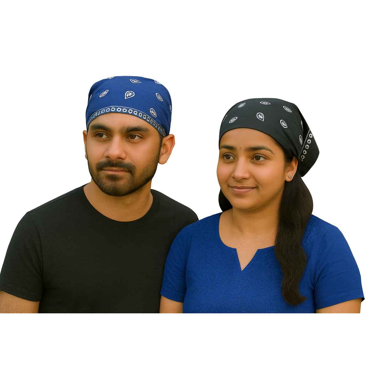 Royal Mart Unisex Cotton Blend Bandana | Black and Blue - One Size