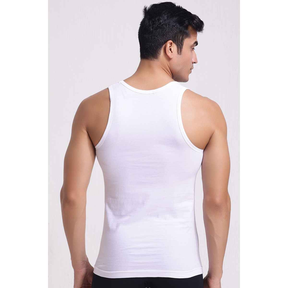 John Players Men's Classic Ribbed Cotton Vest | (JVT002M18) | White - M