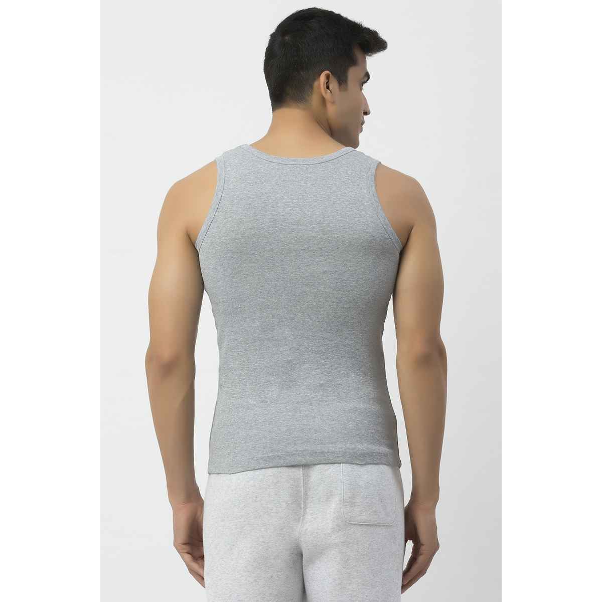 John Players Men's Classic Ribbed Cotton Vest | (JVT002M01) | Grey Melange - S