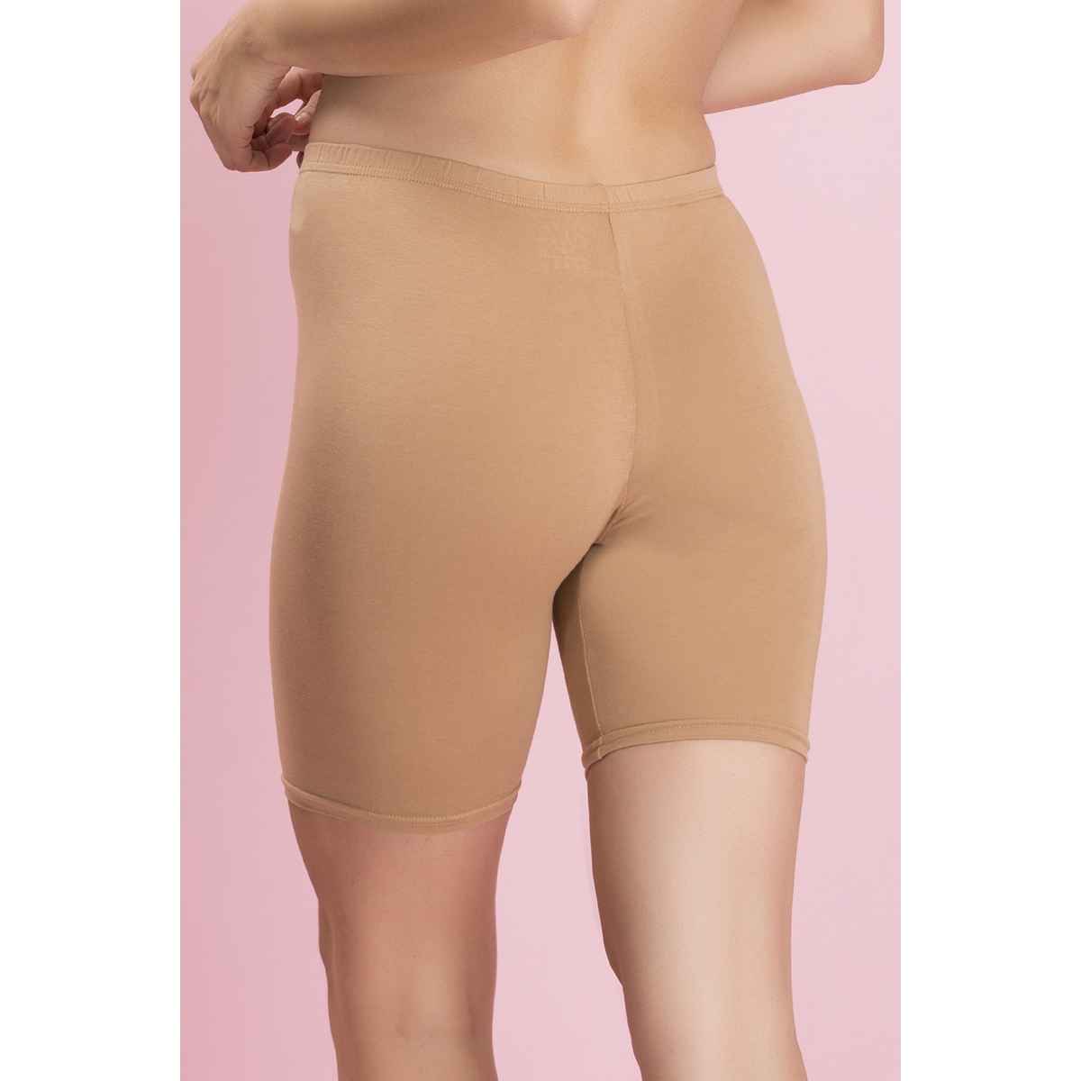 Clovia Cotton Mid Waist Cycling Shorts With Inner Elastic | Nude | L