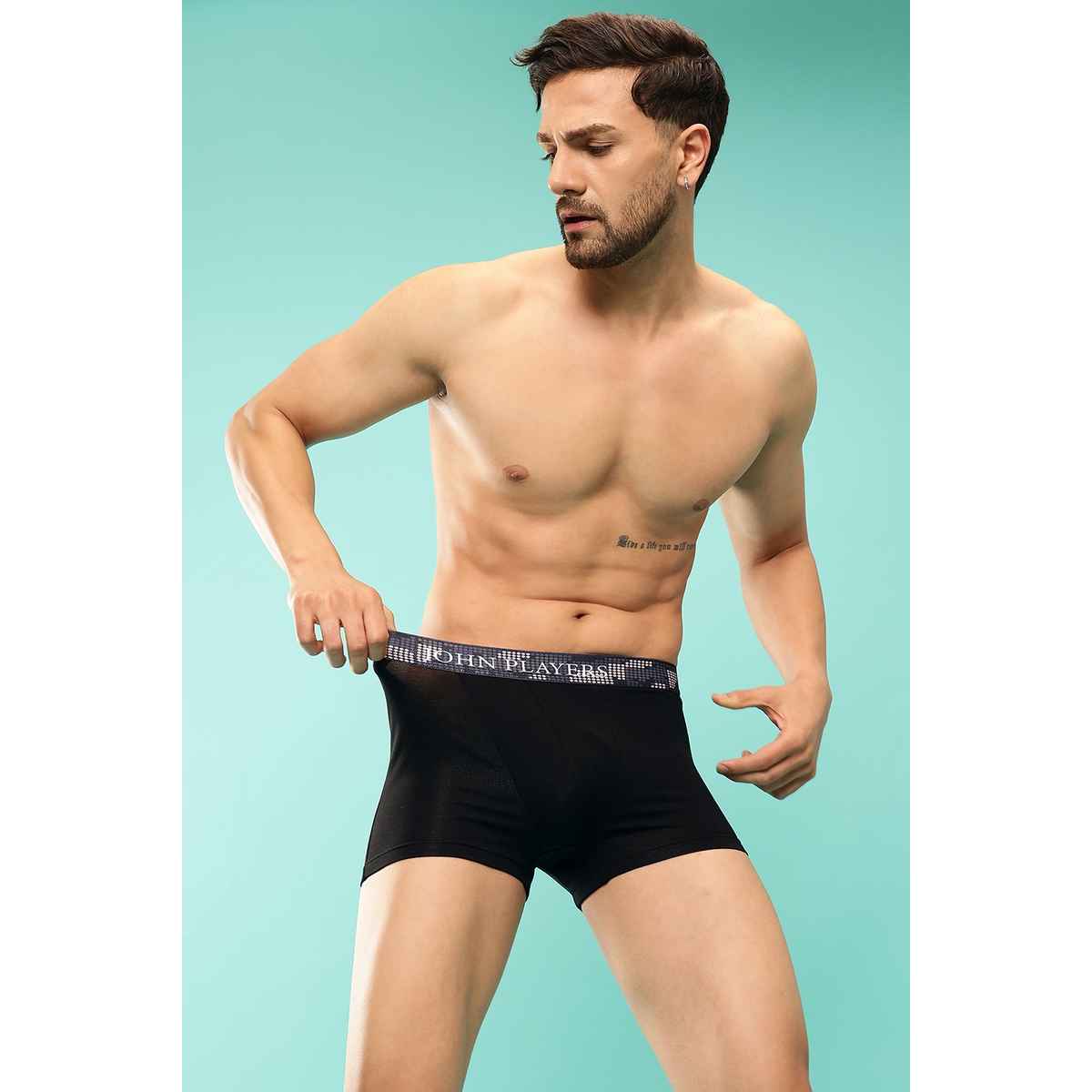 John Players Men's Classic Cotton Trunk With Sublimation Waistband | (JTK034M13) | Black - M