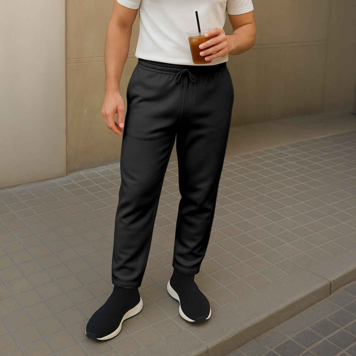 FTX Men's Solid Regular Fit Fleece Fabric Track Pant | Black - M