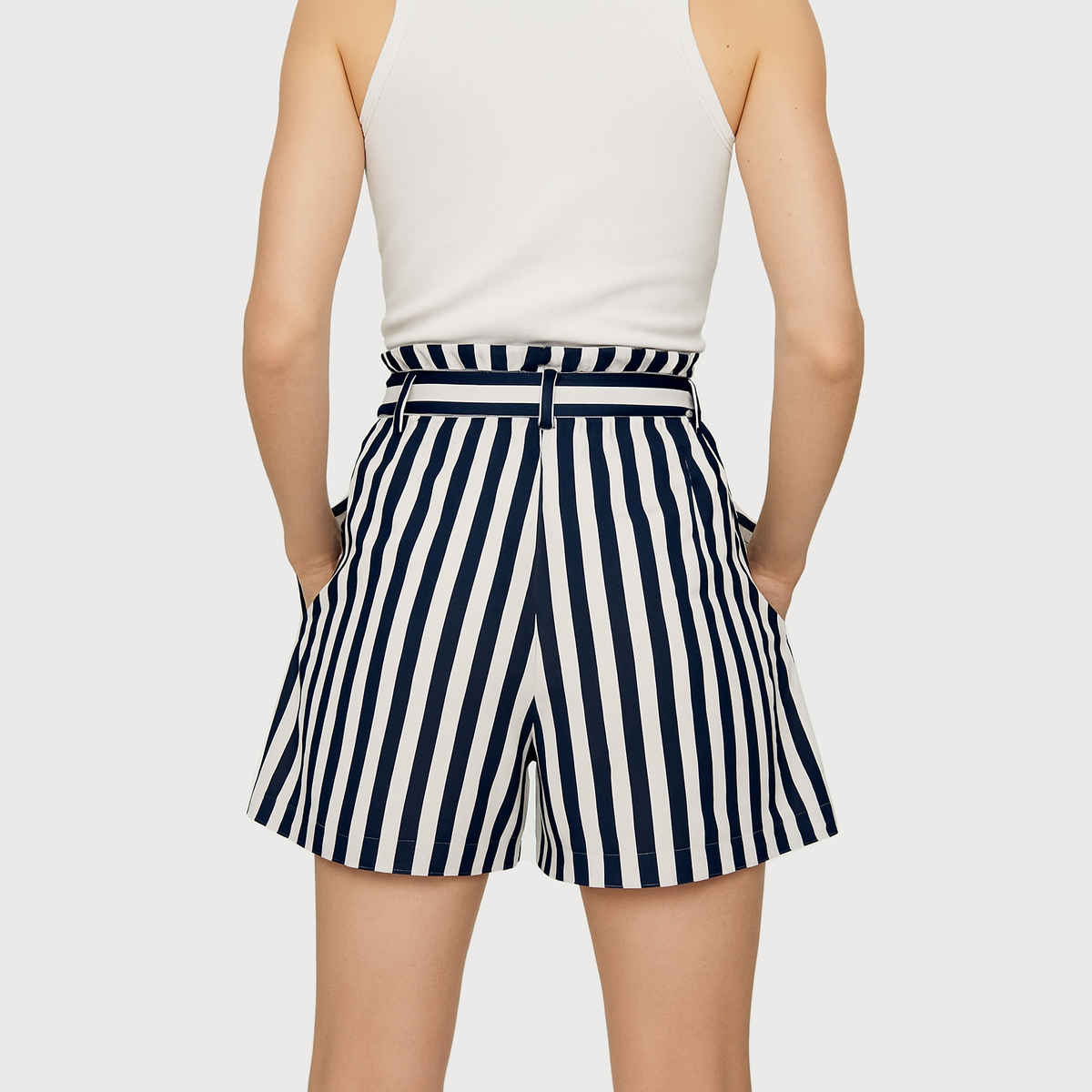 Luxrio Women's Shorts Cotton Striped Shorts | WMNSHORTSSTRP | Navy Blue - M