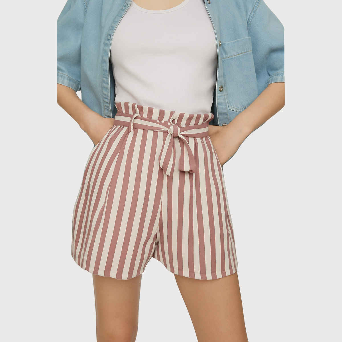 Luxrio Women's Shorts Cotton Striped Shorts | WMNSHORTSSTRP | Rust - S