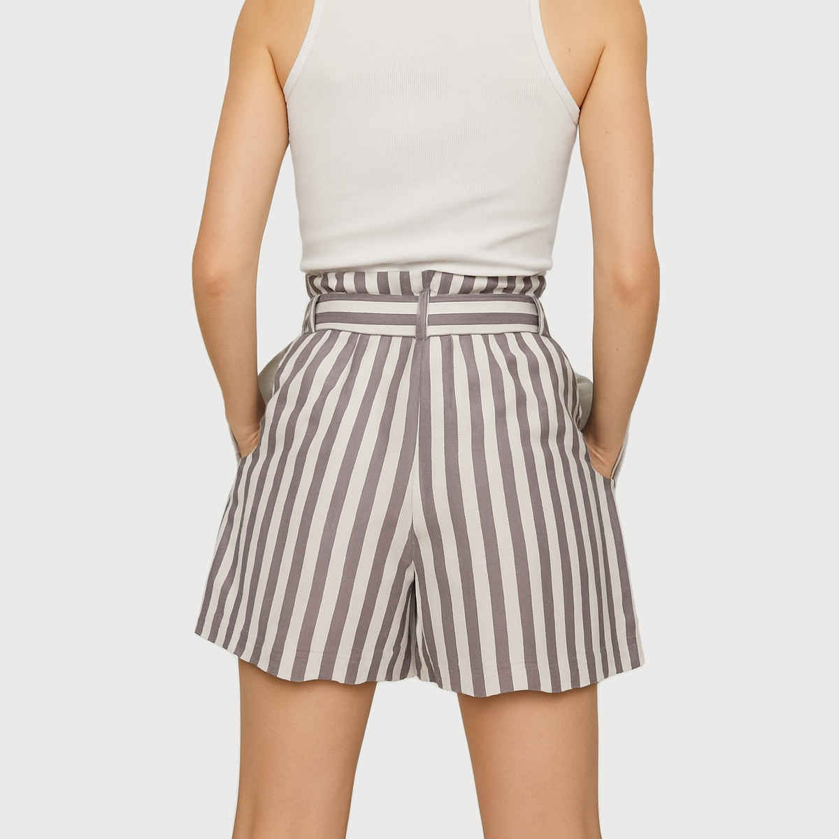 Luxrio Women's Shorts Cotton Striped Shorts | WMNSHORTSSTRP | Grey - M