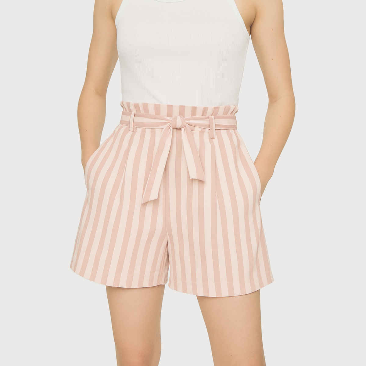 Luxrio Women's Shorts Cotton Striped Shorts | WMNSHORTSSTRP | Peach - XL