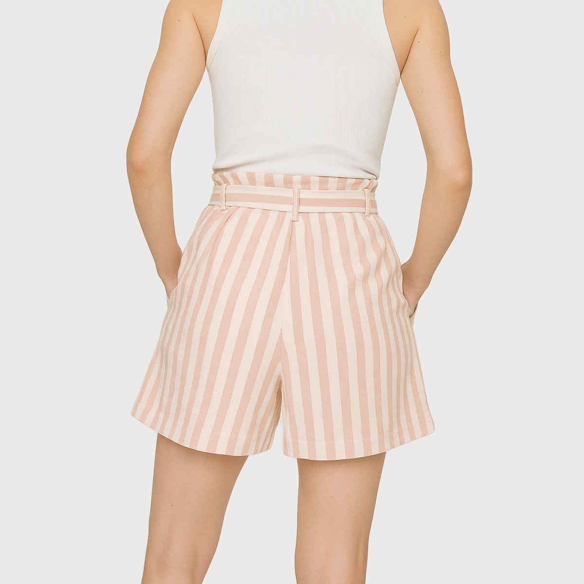 Luxrio Women's Shorts Cotton Striped Shorts | WMNSHORTSSTRP | Peach - XL