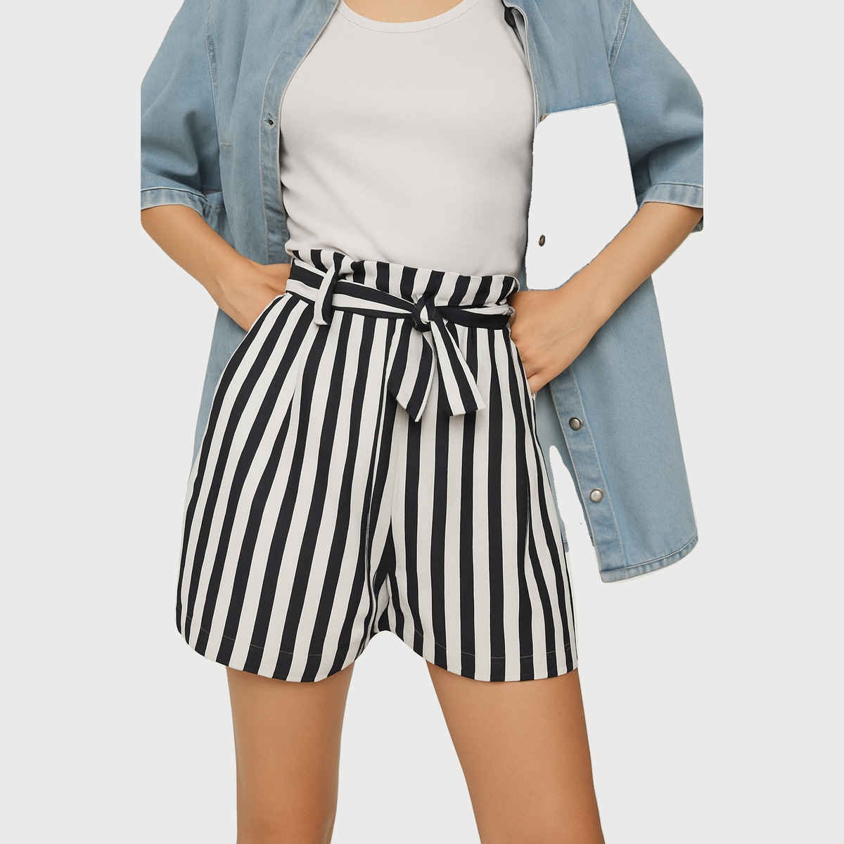 Luxrio Women's Shorts Cotton Striped Shorts | WMNSHORTSSTRP | Black - XL