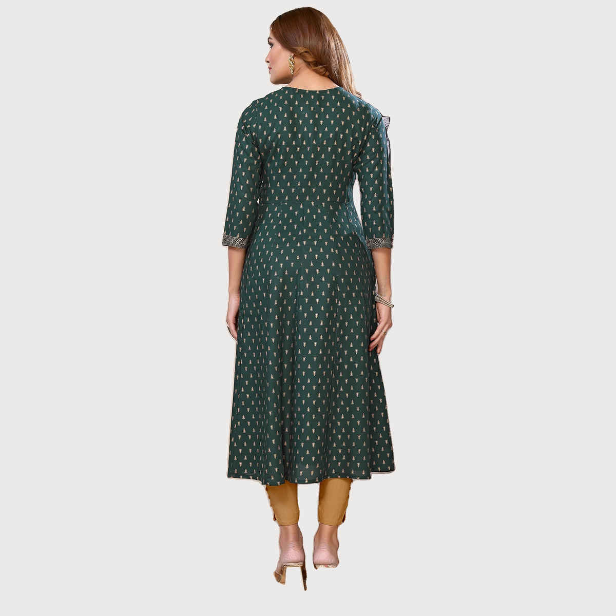 Rangita Women s Green Rayon Embroidered Calf Length Anarkali Kurta | S