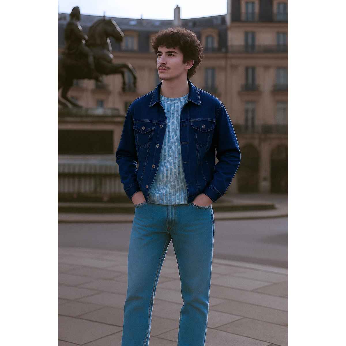 Ftx Men's Solid Regular Fit Full Sleeve Denim Jacket | Dark Blue - M