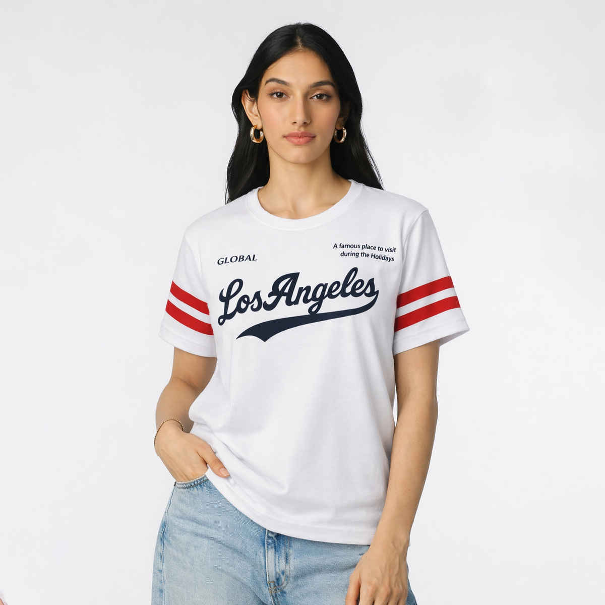Try This Women's HF Sleeve Printed Round Neck Tshirt | White | XL
