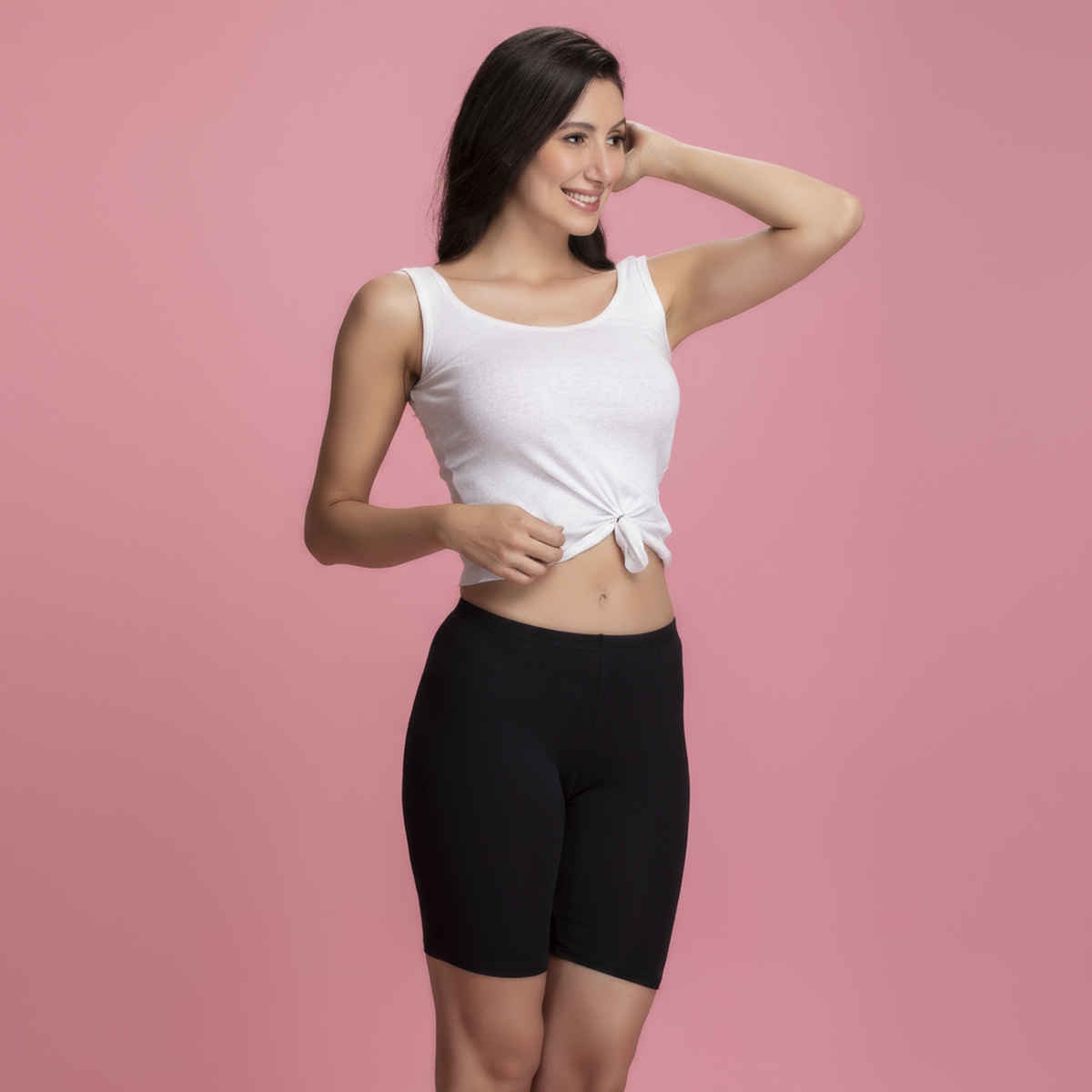 Clovia Cotton Mid Waist Cycling Shorts With Inner Elastic (Black - M)