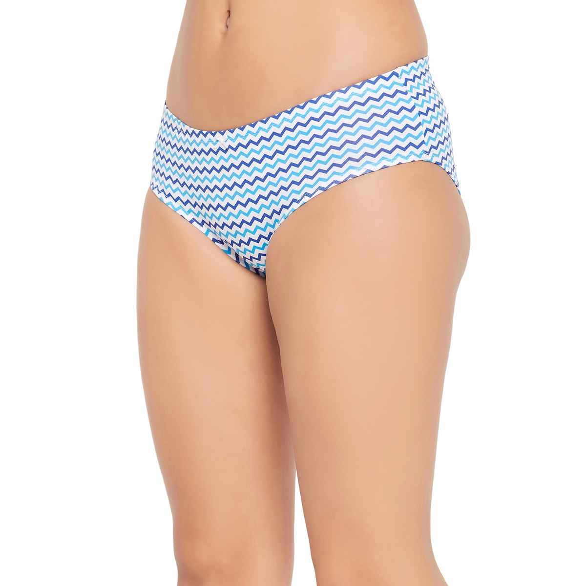 Clovia Pack Of 3 Mid Waist Printed Hipster Panties With Inner Elastic - Cotton(White , Blue - M)