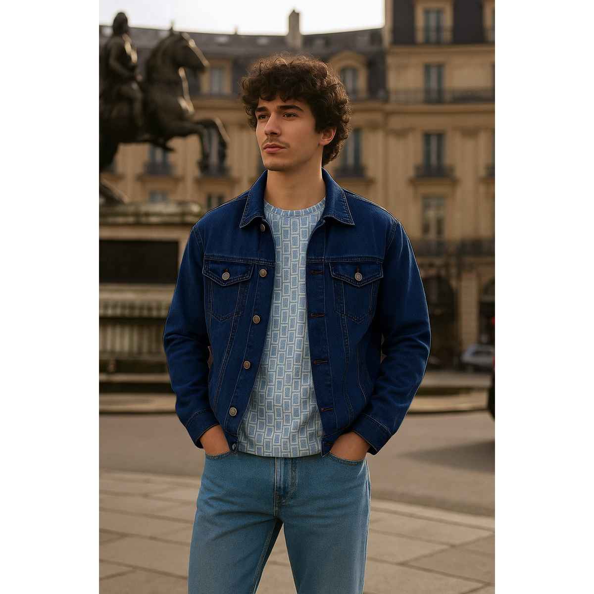 Ftx Men's Solid Regular Fit Full Sleeve Denim Jacket | Dark Blue - M