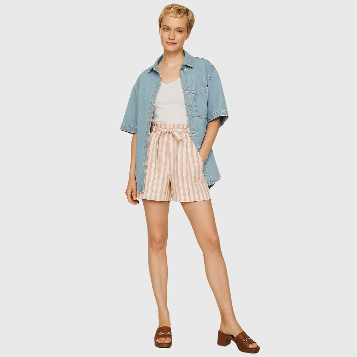 Luxrio Women's Shorts Cotton Striped Shorts | WMNSHORTSSTRP | Peach - XL