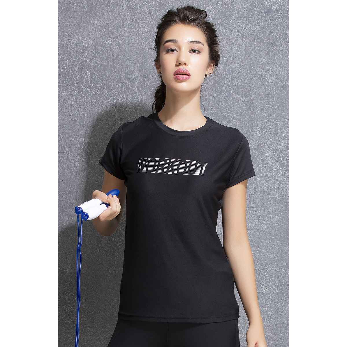 Clovia Comfort Fit Active Text Print T-Shirt | Black | XL
