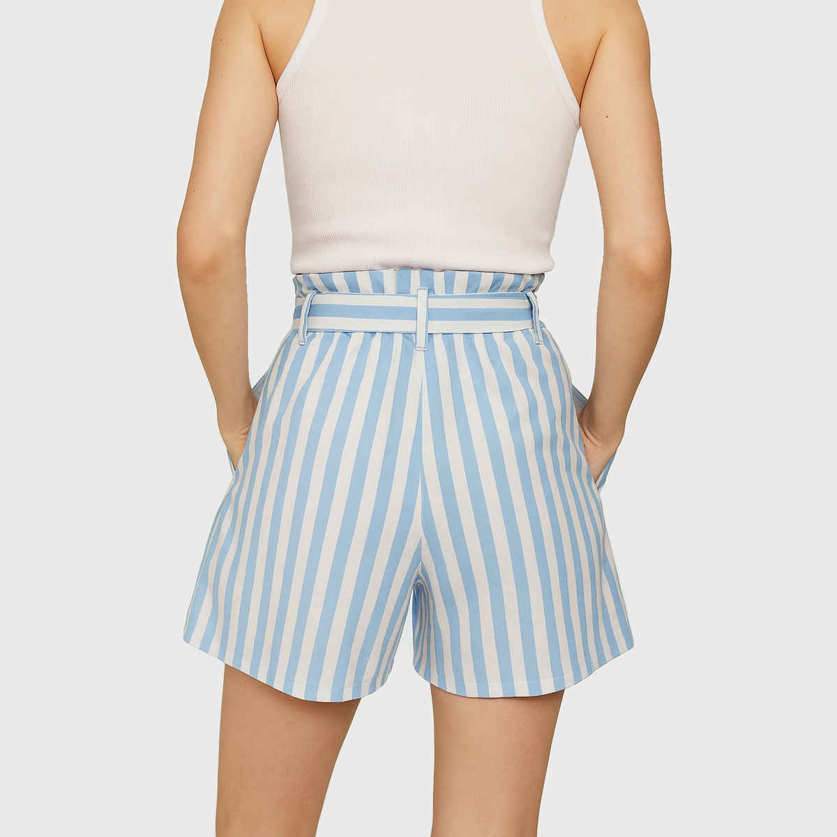 Luxrio Women's Shorts Cotton Striped Shorts | WMNSHORTSSTRP | Light Blue - S