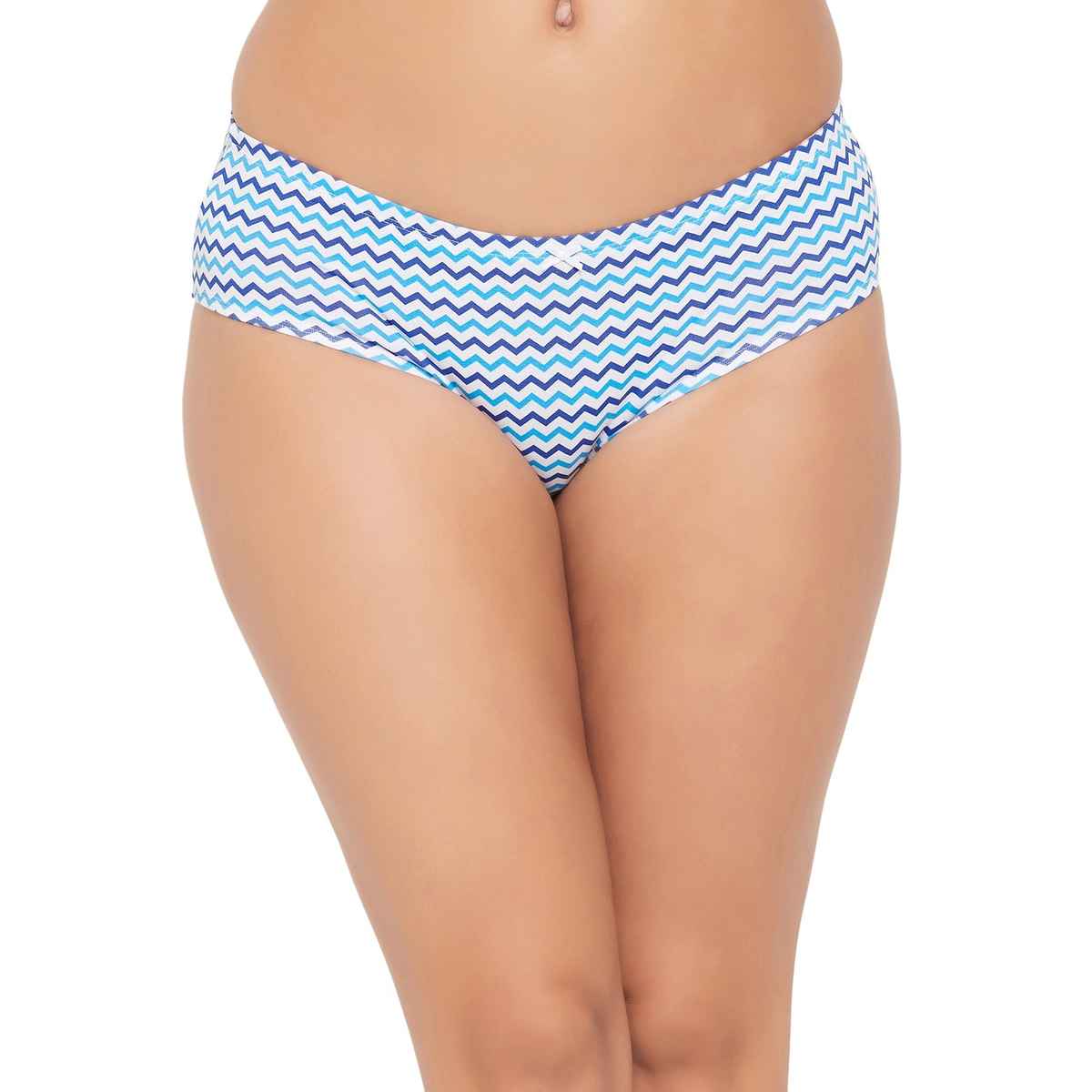 Clovia Pack Of 3 Mid Waist Printed Hipster Panties With Inner Elastic - Cotton(White , Blue - M)