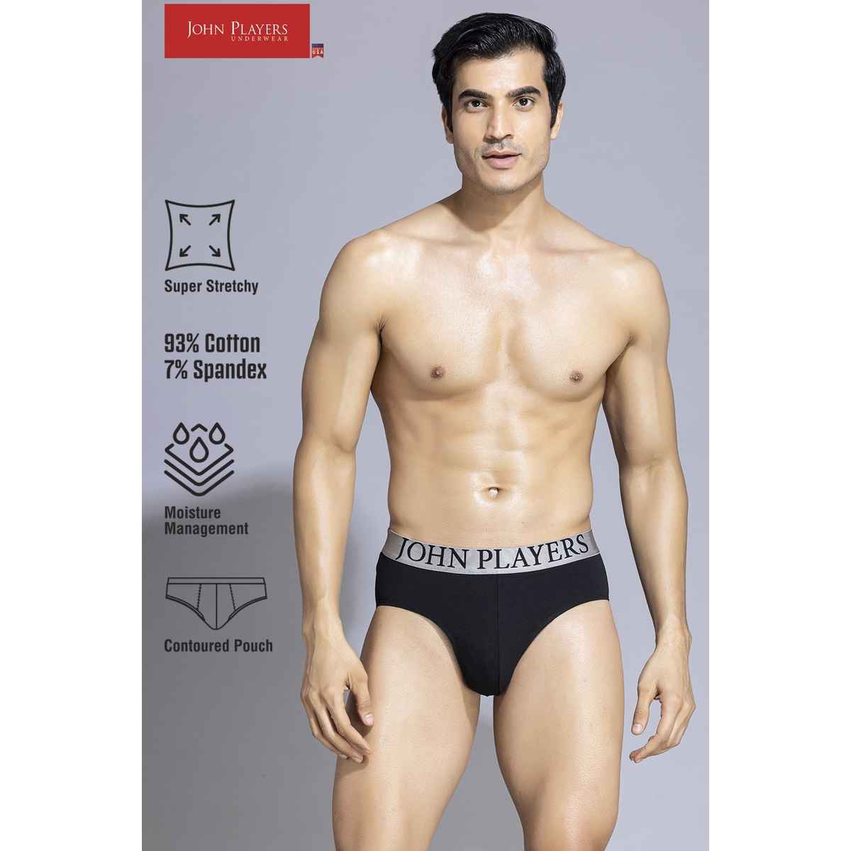 John Players Men's Cotton Brief | (JBF045M13) | Black - M