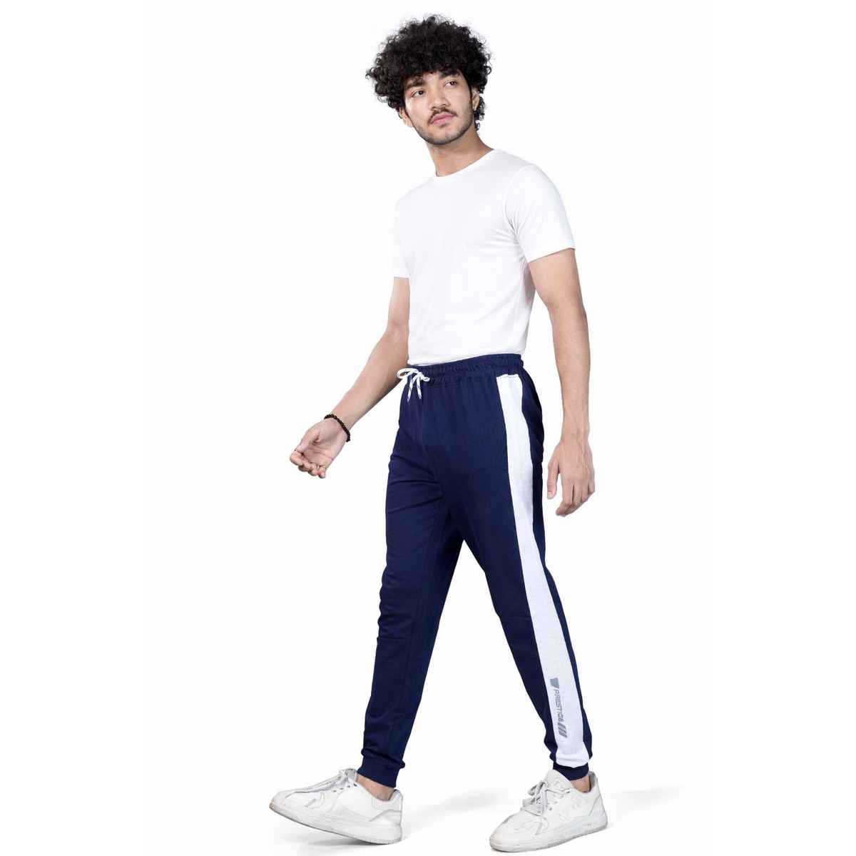 GCYX Men's Track Pant | 100% Cotton Comfortable Wear | Ecru Cut Sew | Navy - M