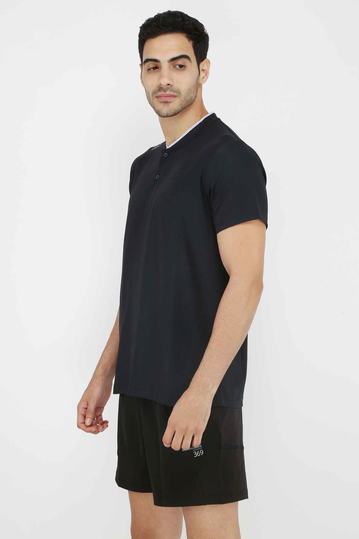 Dida Men's Sports Henley T-shirt | Regular Comfortable Stretchable Dry-Fit | Navy - XL