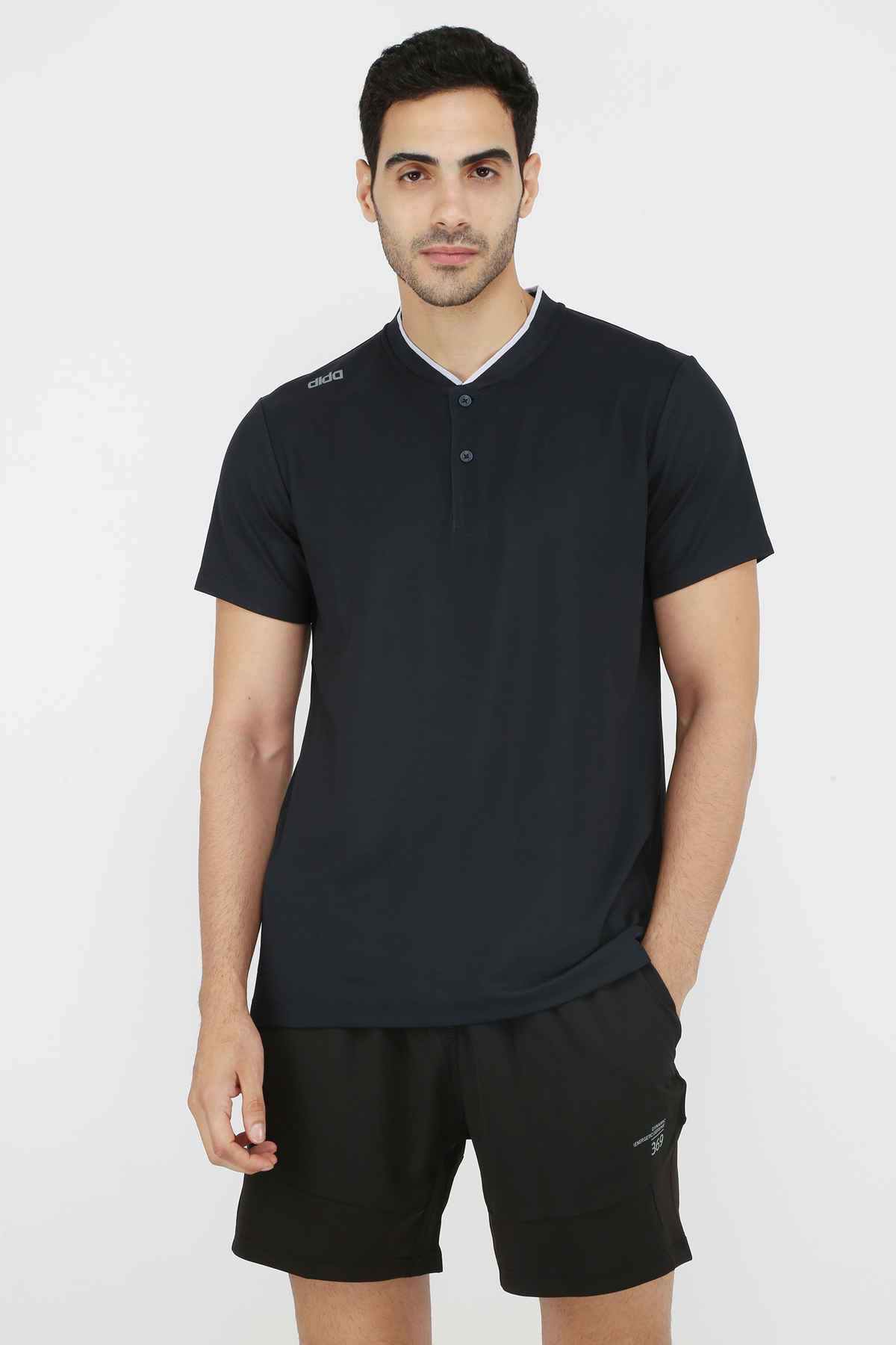 Dida Men's Sports Henley T-shirt | Regular Comfortable Stretchable Dry-Fit | Navy - XL