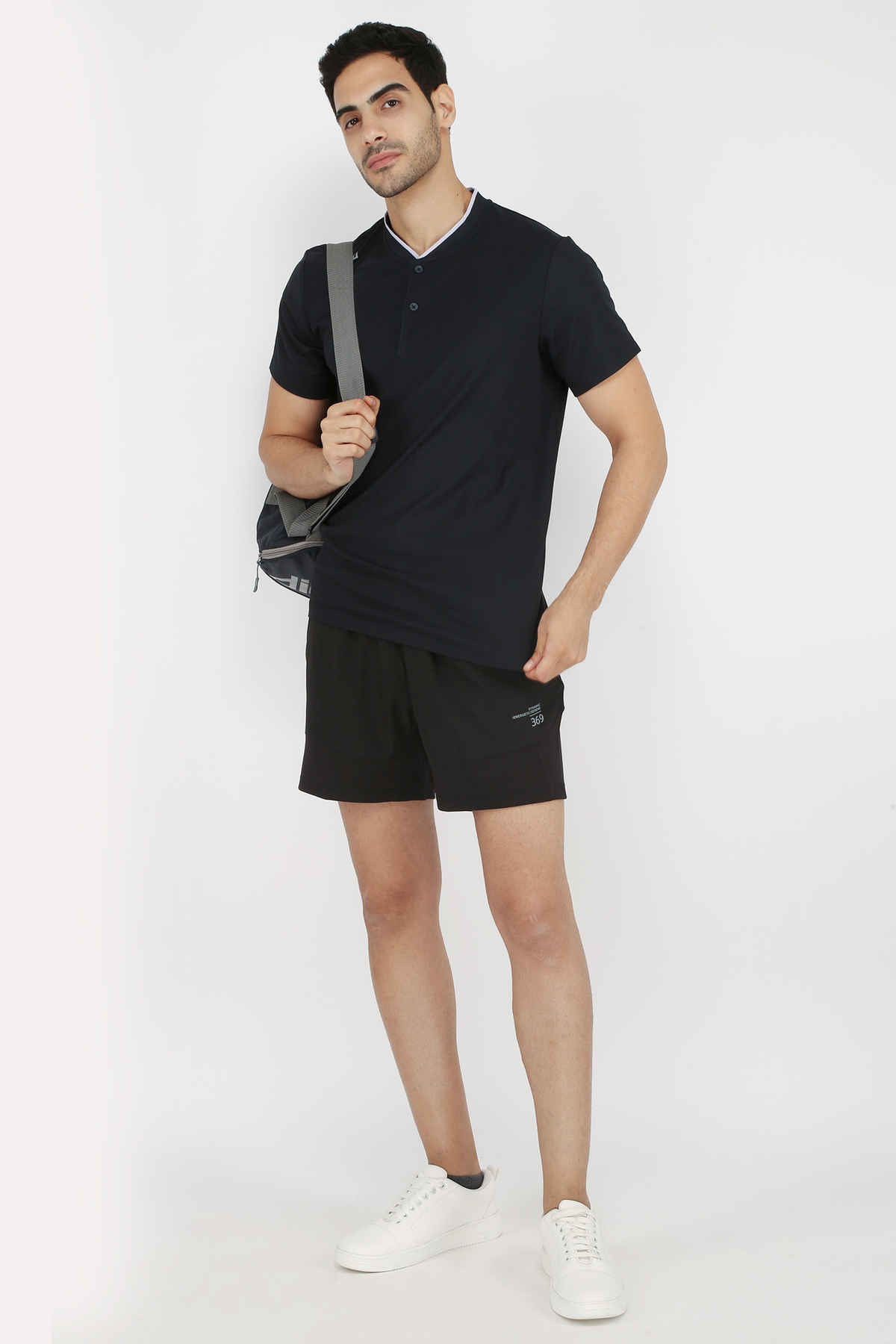 Dida Men's Sports Henley T-shirt | Regular Comfortable Stretchable Dry-Fit | Navy - XL