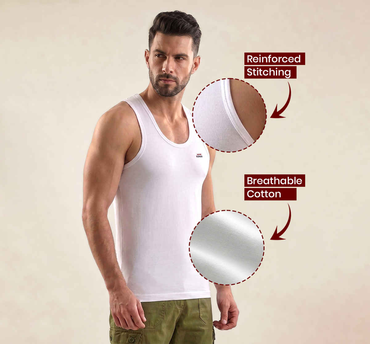 Lux Venus Super Combed Cotton Solid White Vest for Men's | M | 85 cm