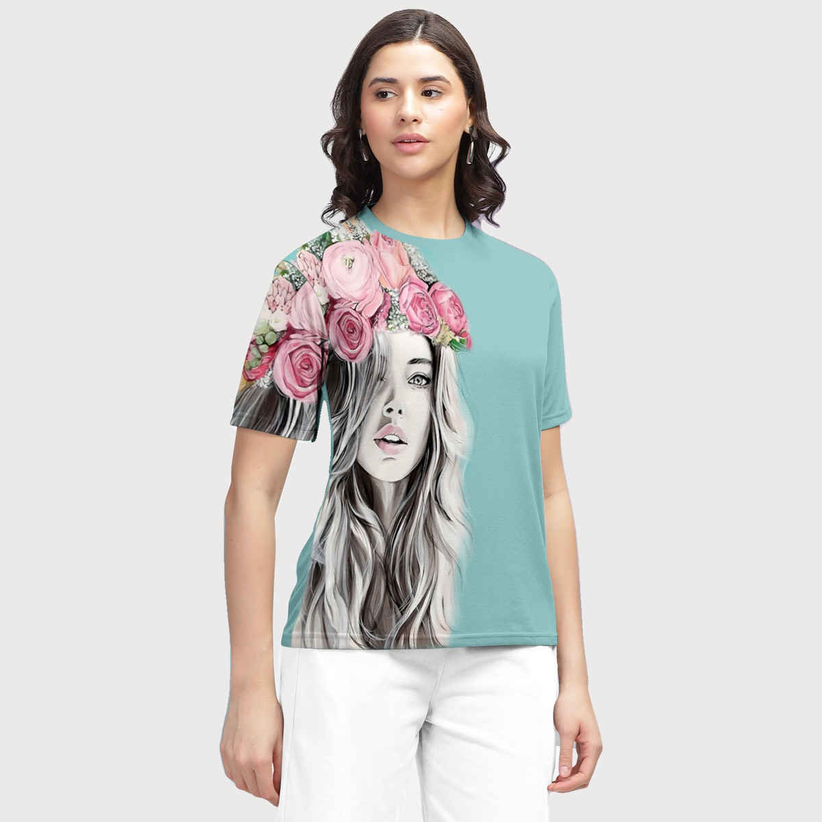 Hellcat Women's Trendy Printed Regular Fit Round Neck casual Tshirt | Mint Green - XL