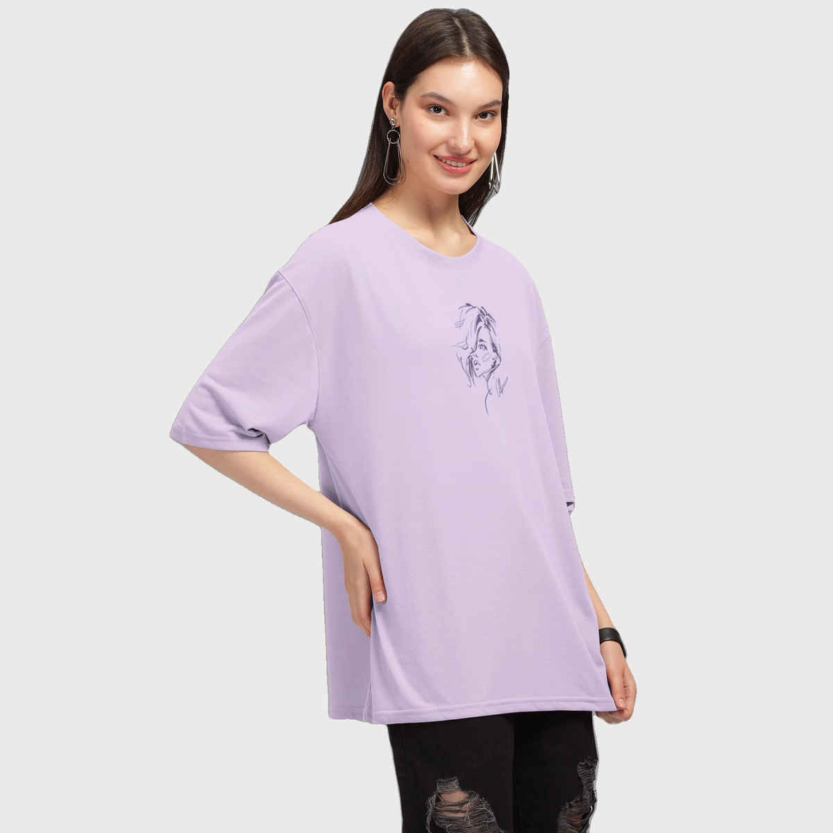 Hellcat Women's Trendy Printed Oversized T-shirt | Lavender - L