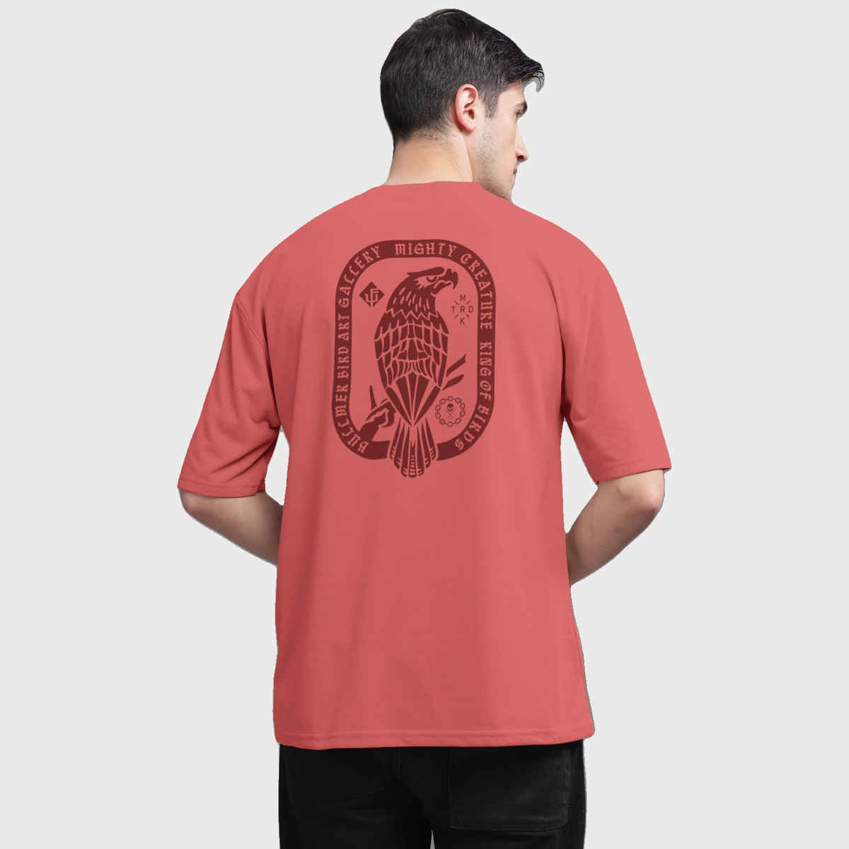 Bullmer Men's Oversized T-shirt Front and Back Printed | Black, Red | S