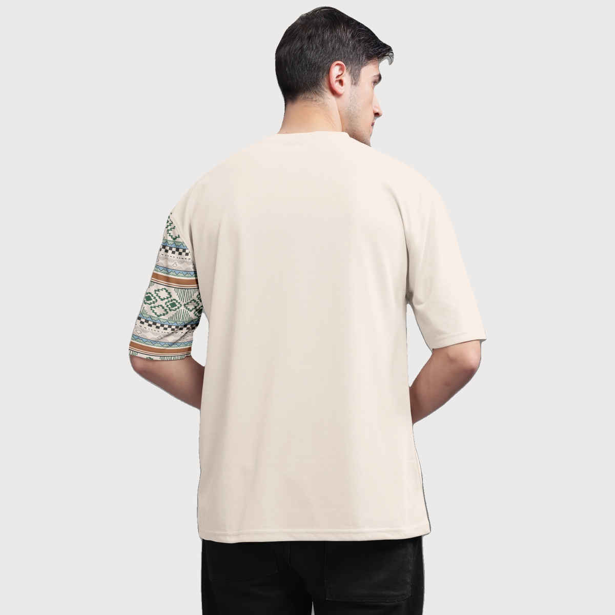 Bullmer Men's Oversized T-shirt Front and Back Printed | Black, Beige | L