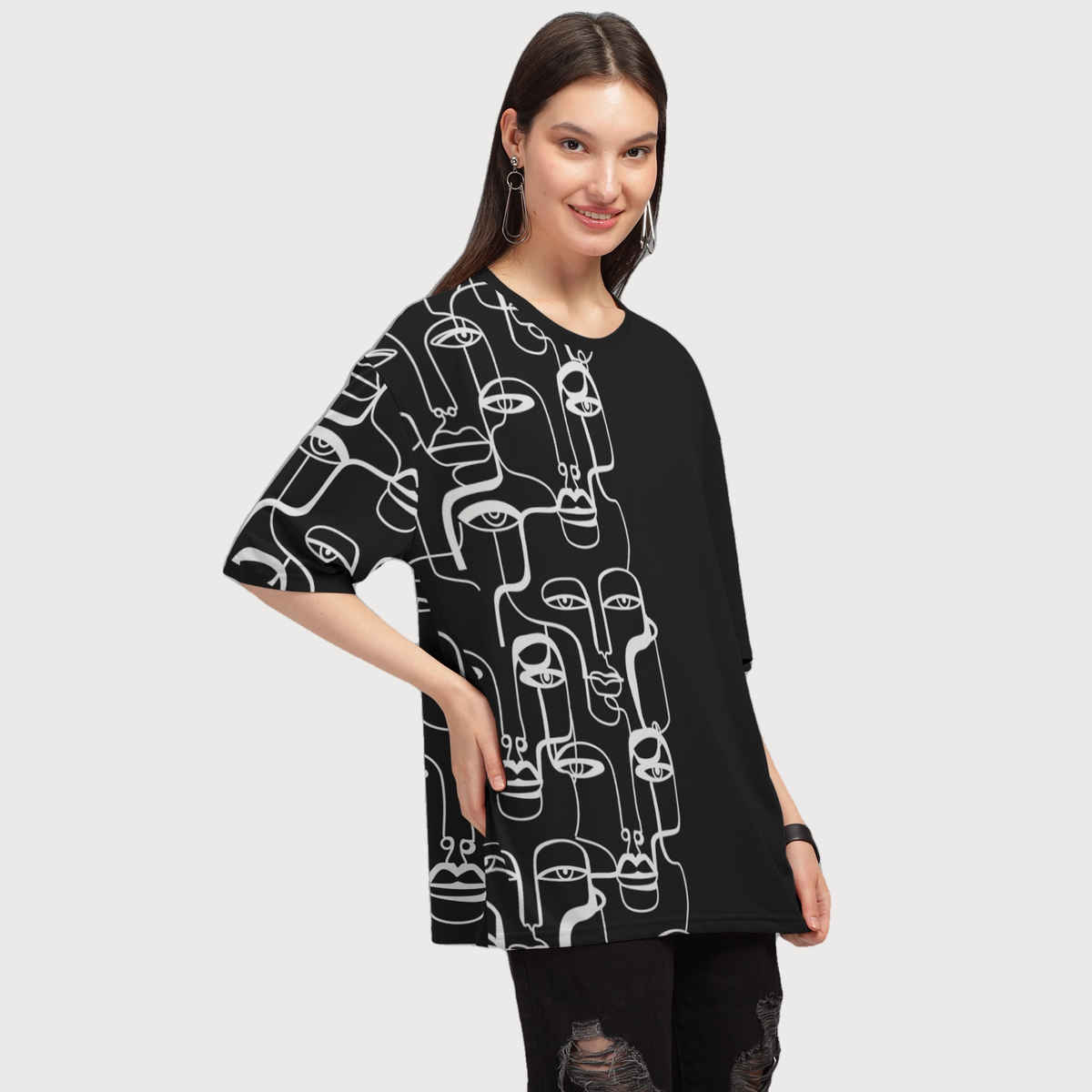 Hellcat Women's Trendy Printed Oversized T-shirt | Black - L